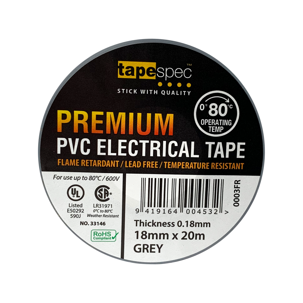0003FR Grey Premium PVC Electrical Tape 18mmx20m - MOQ - 10 Pack