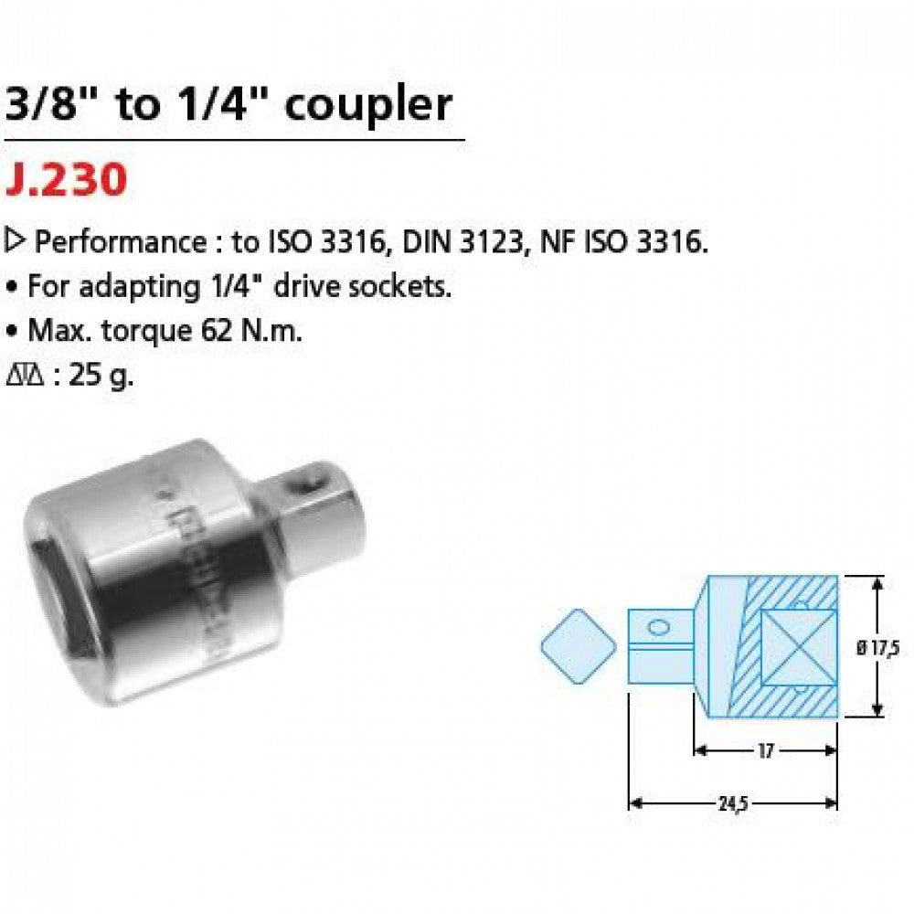Adaptor Std 3/8"F x 1/4"M Facom J.230 Adaptor