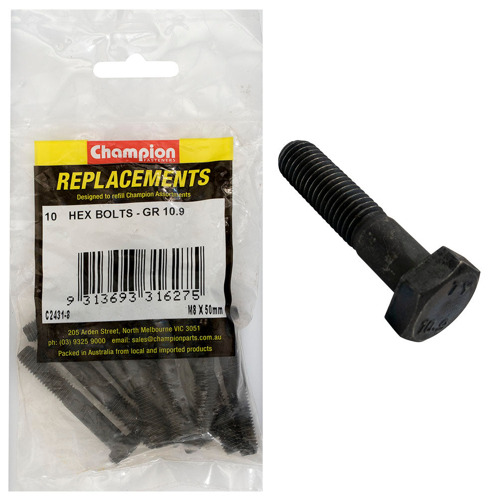 Champion Hex Bolts High Tensile M8 x 50mm - 10 Pack