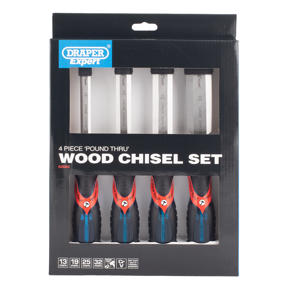 Poundthru Wood Chisel Set - 4 Pack