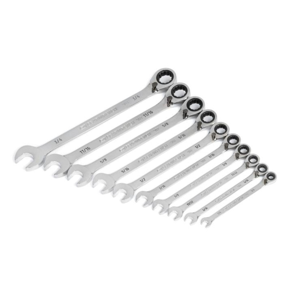 GEARWRENCH 10PC 90-Tooth 12 Point SAE Reversible Ratcheting Wrench Set