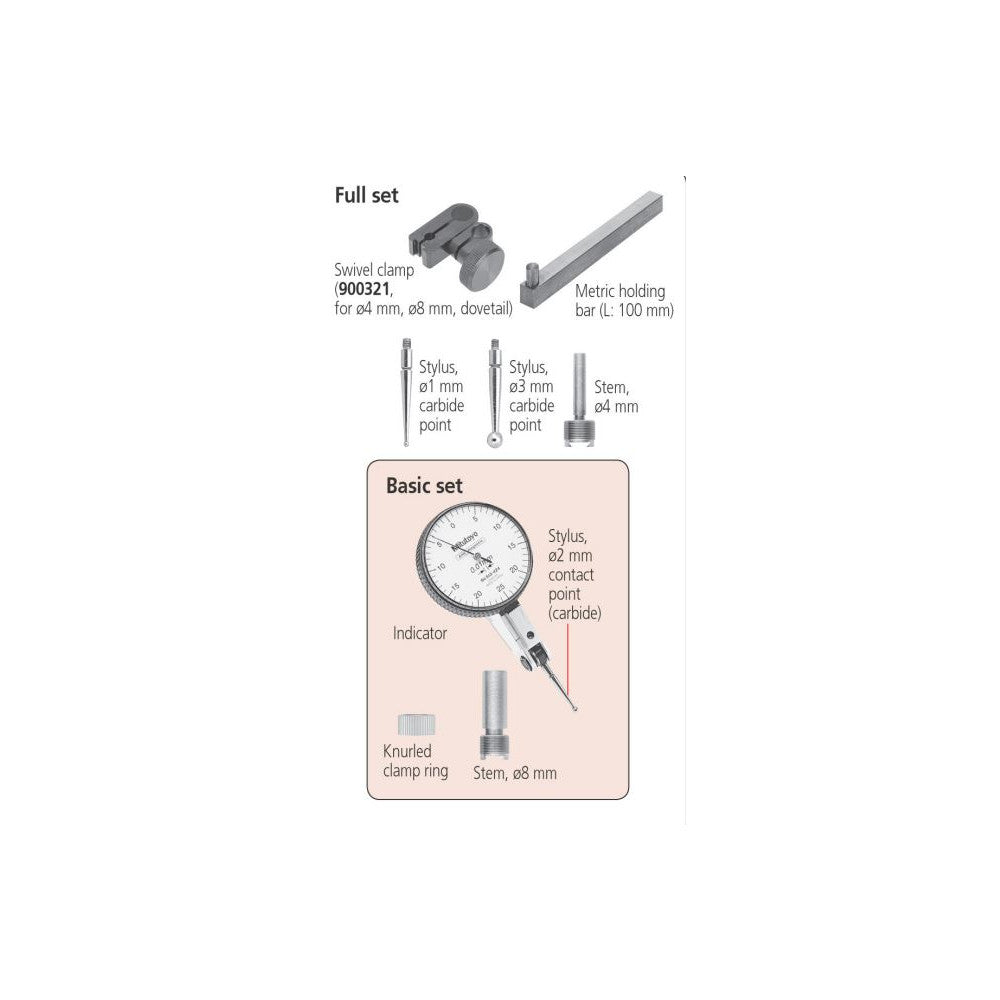 Mitutoyo DTI 0-0.8mm x 0.01mm 40mm Dial Dia Horizontal Type Full Set 513-404T