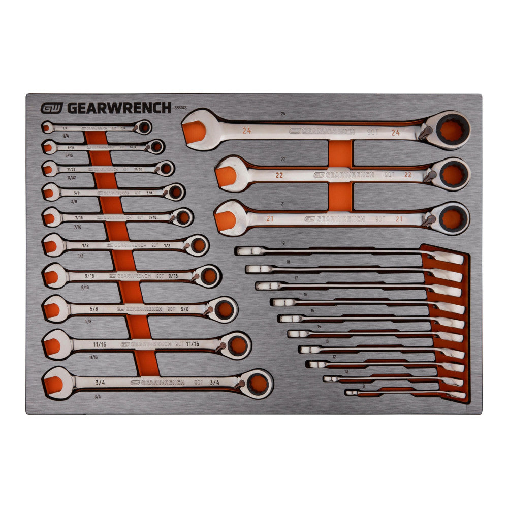 GEARWRENCH 23Pc 90T SAE/Metric Reversible Ratcheting Wrench Set In EVA Tray