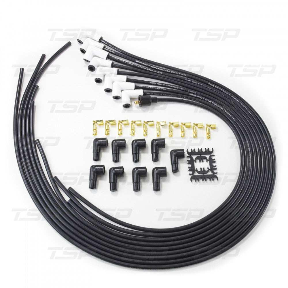 TSP 8.5mm UNIVERSAL BLACK IGNITION WIRES WITH 90° CERAMIC PLUG BOOTS #85090CE