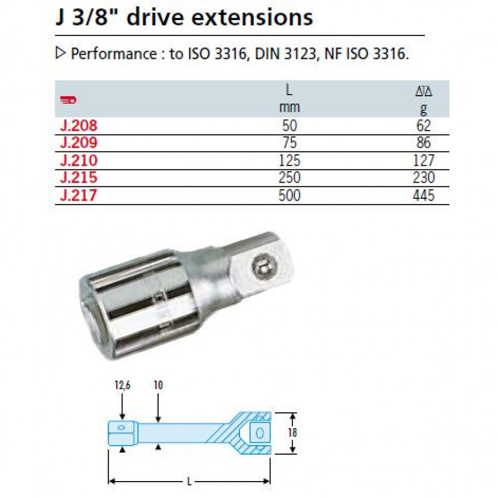 Extension 3/8"Dr x 50mm Std Facom J.208