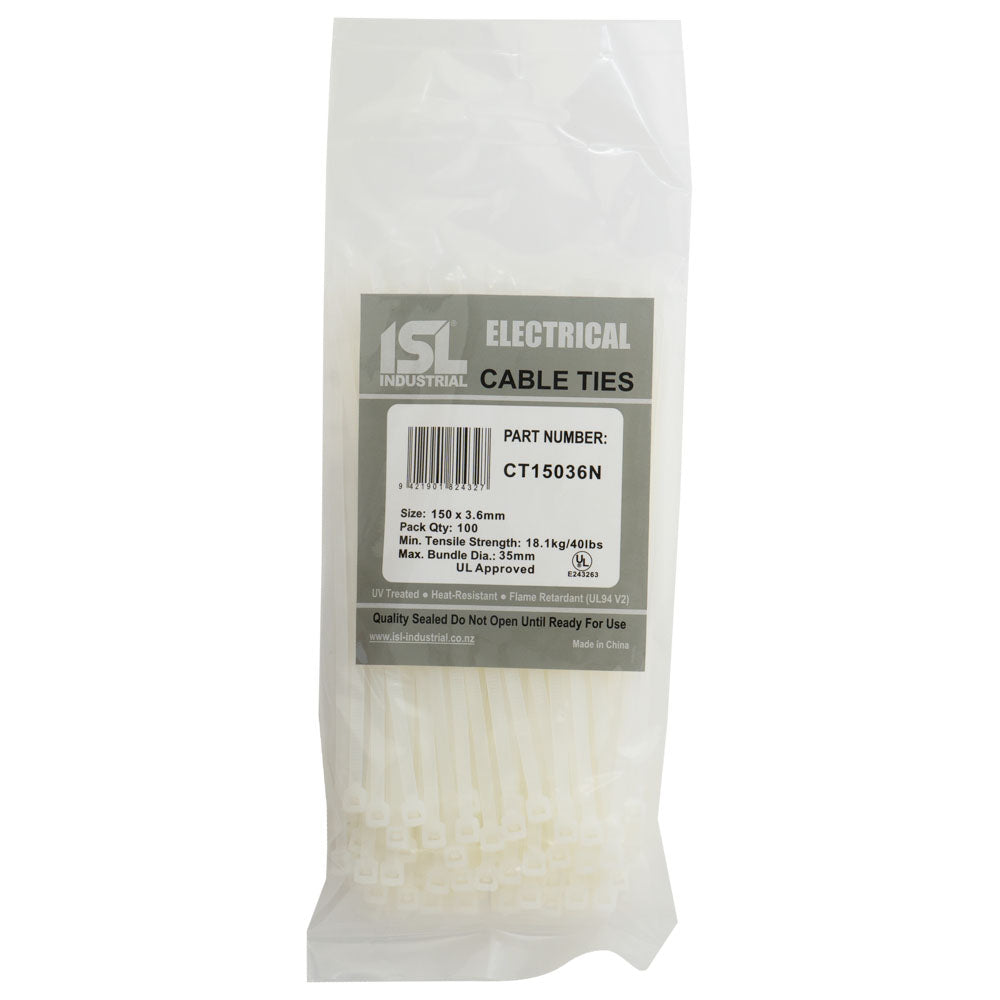 Isl 150 x 3.6mm Nylon Cable Tie - Nat. - 100Pk
