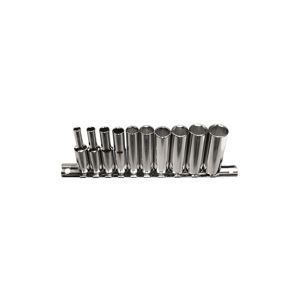 T&E Tools 10Pc 1/4" Dr. 6Pt Deep Metric Socket Set