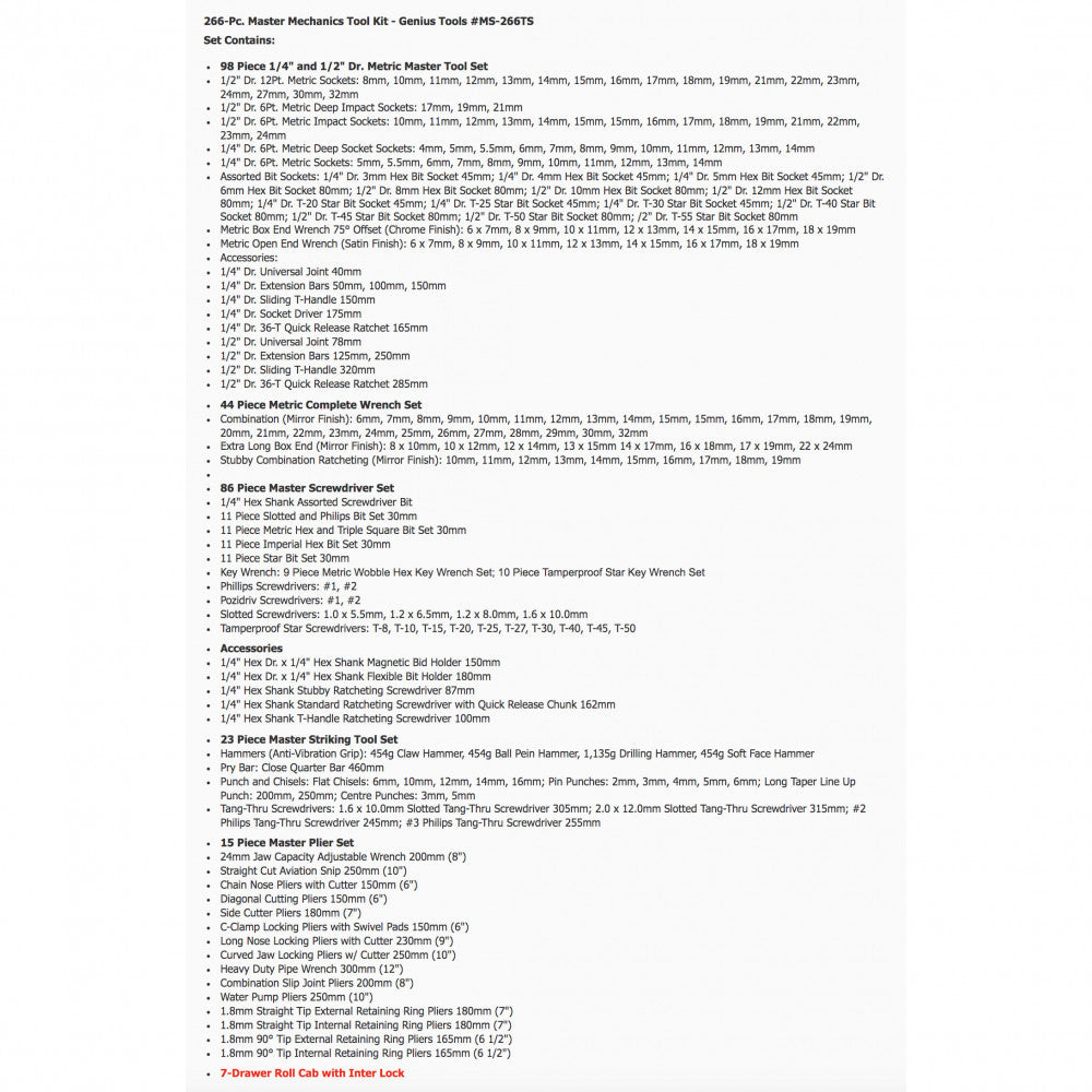 Genius 266Pc Master Mechanics Tool Kit
