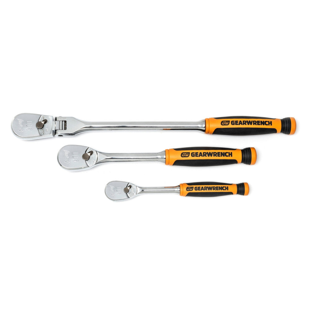 GEARWRENCH 3 Pc. 1/4in & 3/8in Drive 90 Tooth Dual Material Teardrop Ratchet Set