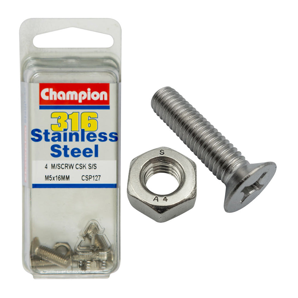 Champion Machine Screws Csk Phillips Ss M5 x 16mm (8 Pack)
