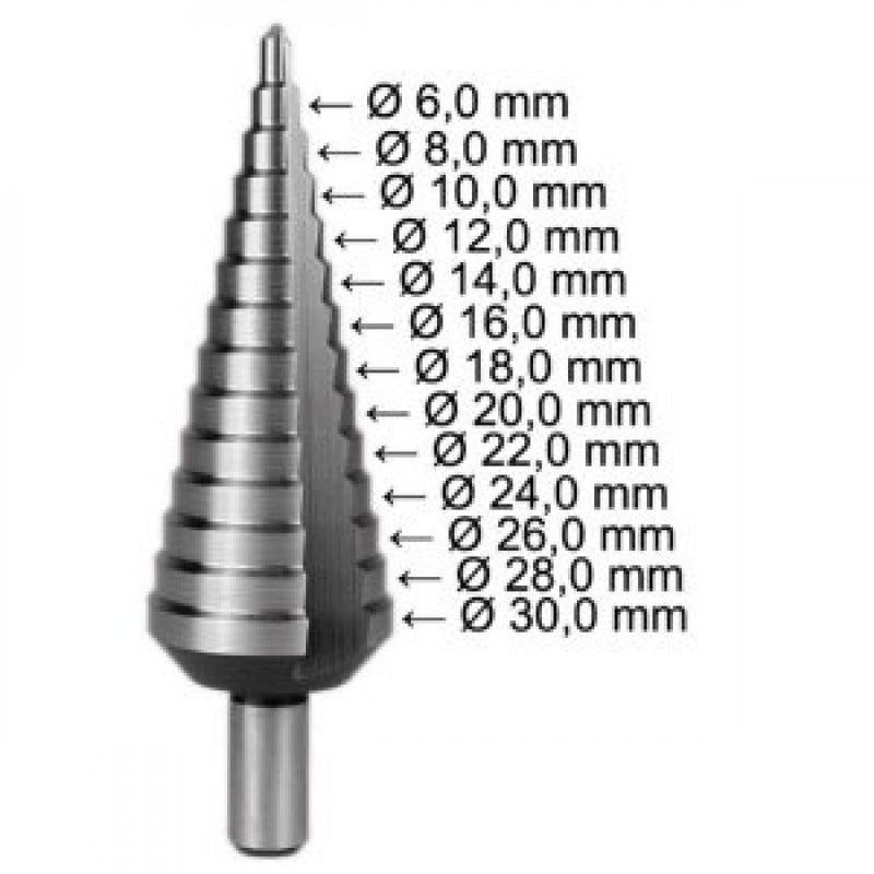 4-30mmx2mm HSS Step Drill Split Point - 10mm Shank