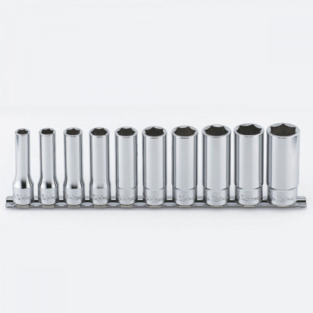 Koken 1/2" Dr Deep Socket Set On Rail - 10pc