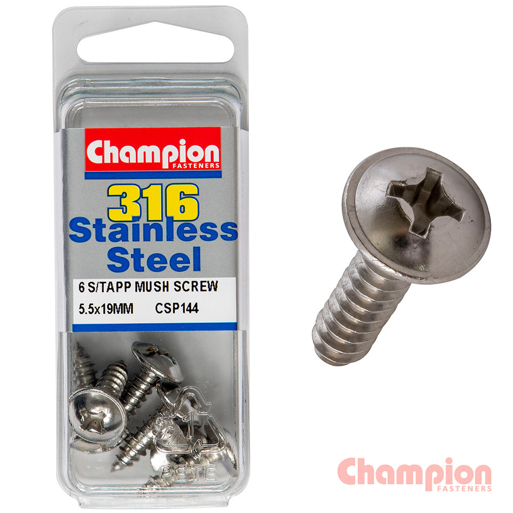 Champion S/Tapping Screws - Mushroom Head - 5.5 x 19mm (6 Pack)
