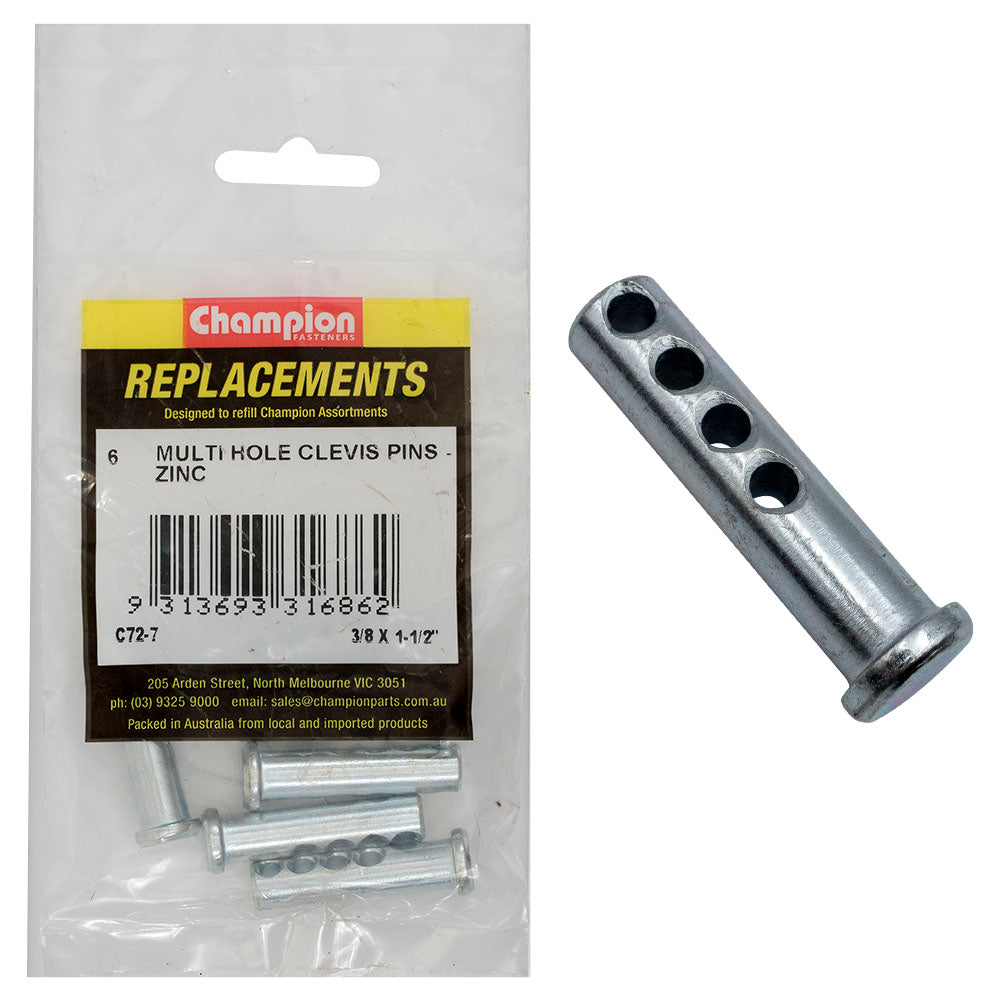 Champion 3/8 x 1-1/2in  Multi Hole Clevis Pin 6 Pack