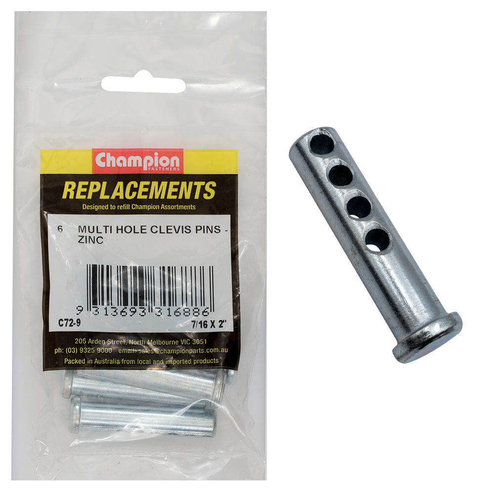 Champion 7/16 x 2in Multi Hole Clevis Pin 6 Pack