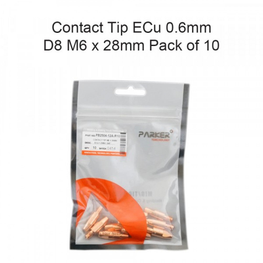 Contact Tip ECu 0.6mm D8 M6 x 28mm Pack Of 10