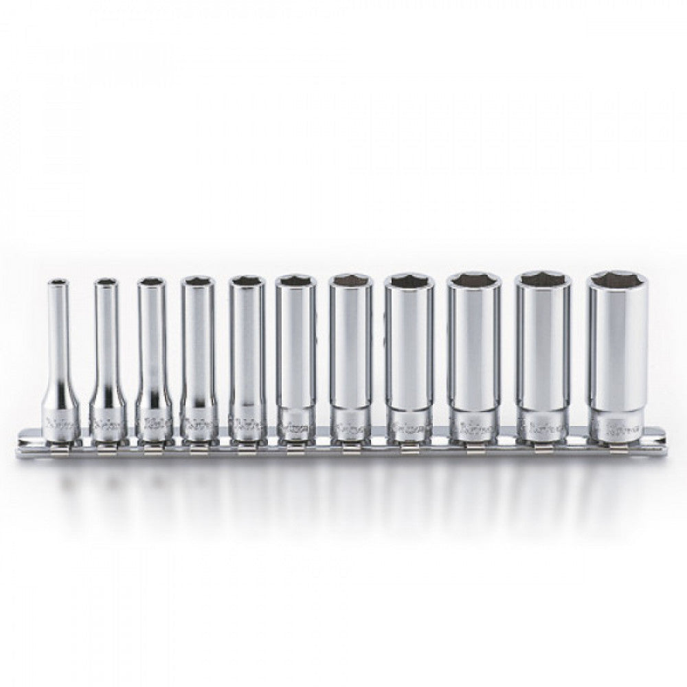 Koken 1/4"Dr Deep Socket Set On Rail - 11pc