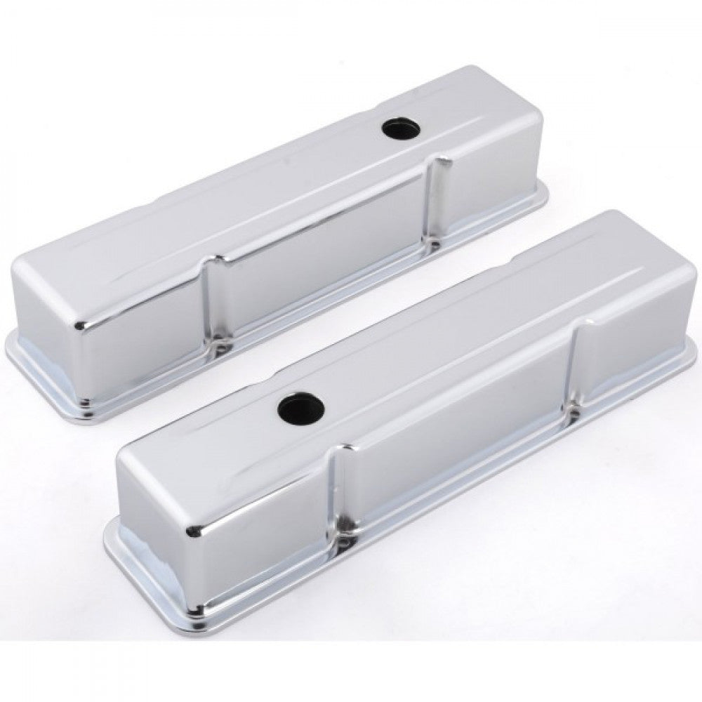 TSP Chevy Small Block Perimeter-Bolt Tall Chrome Steel Valve Covers#8195