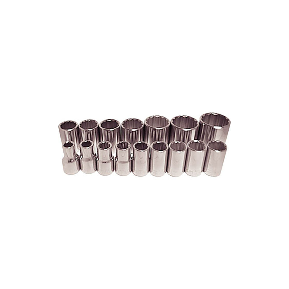 T&E Tools 1/2" Dr. 10-32mm 12Pt Standard Socket Set On Rail