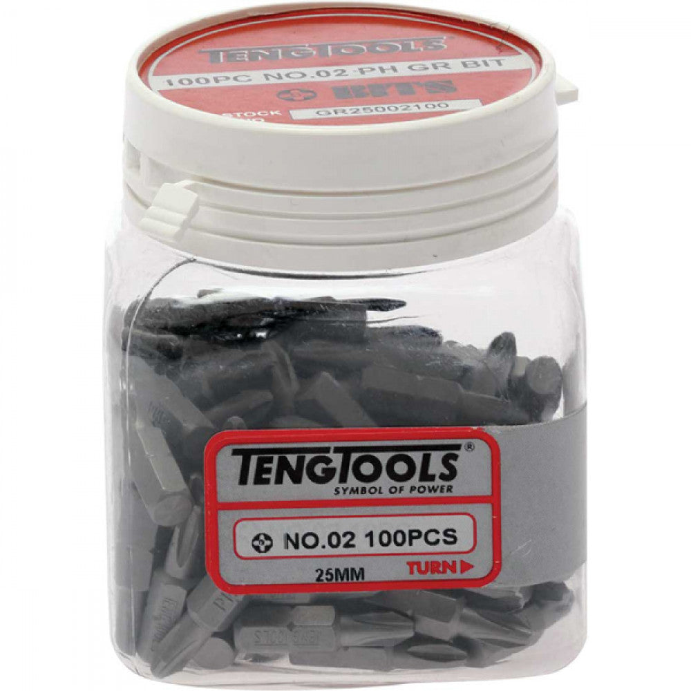 Teng 100Pc 1/4in Hex Ph#2 Grabber Bit