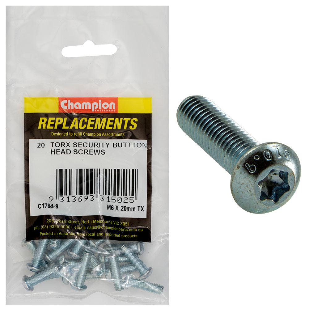Champion M6 x 20mm Button Head Screw -Tx -20 Pack
