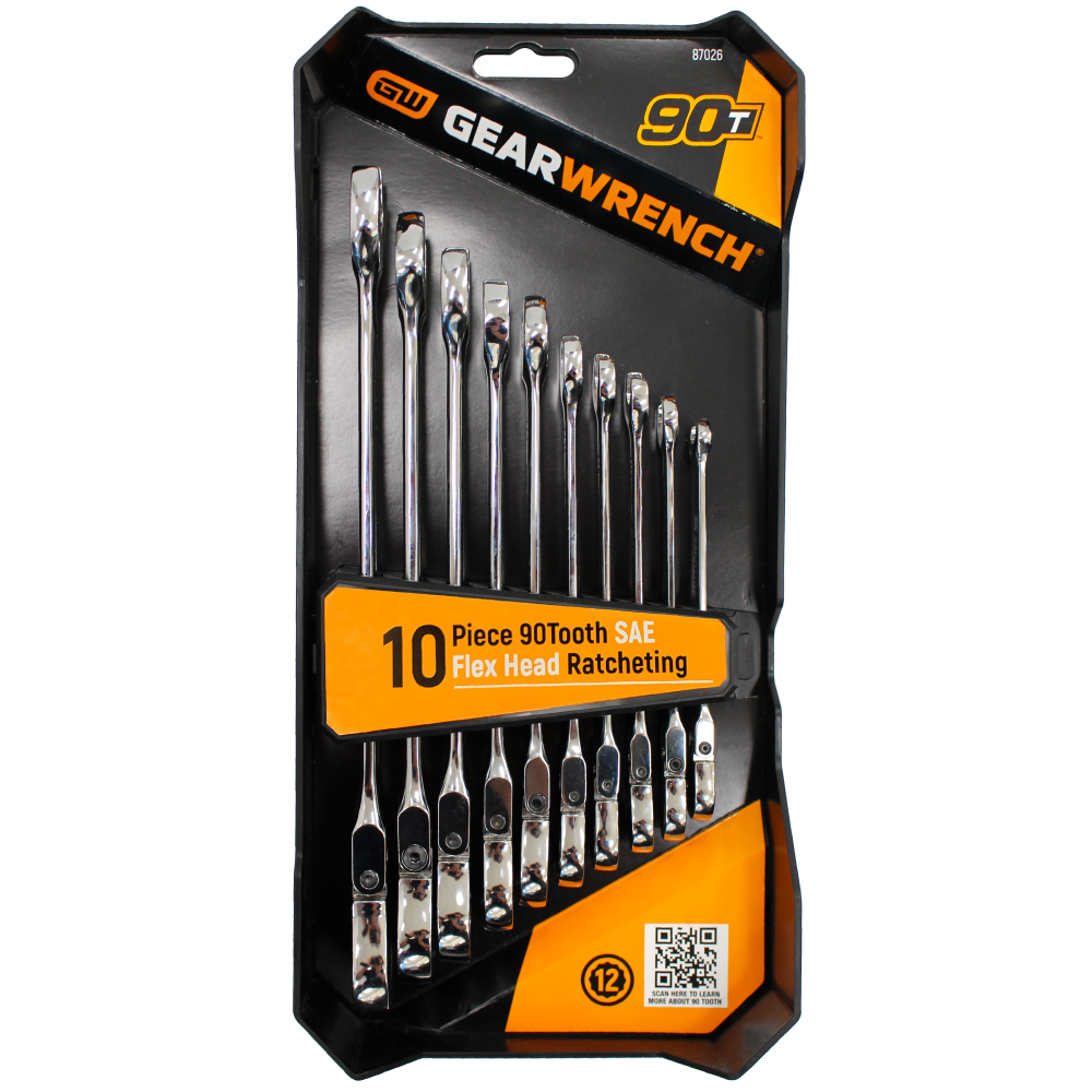 GEARWRENCH 10 Pc 90T 12 Point SAE Flex-Head Combination Ratcheting Wrench Set