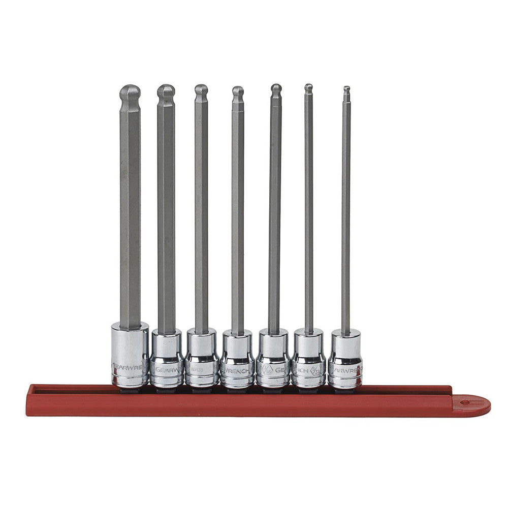 GEARWRENCH Socket Set Bit Set 3/8" Drive Long Ball Hex Rail SAE 7Pc