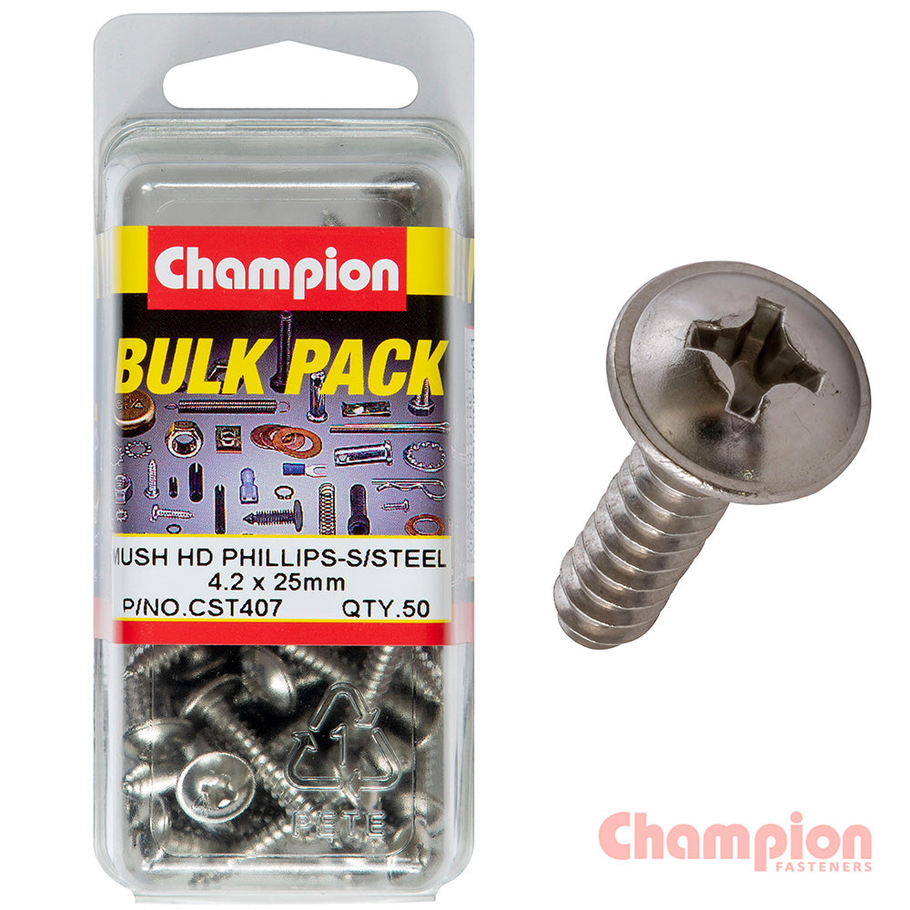 Champion S/Tapping Screws - Mushroom Head - 4.2 x 25mm (50 Pack)