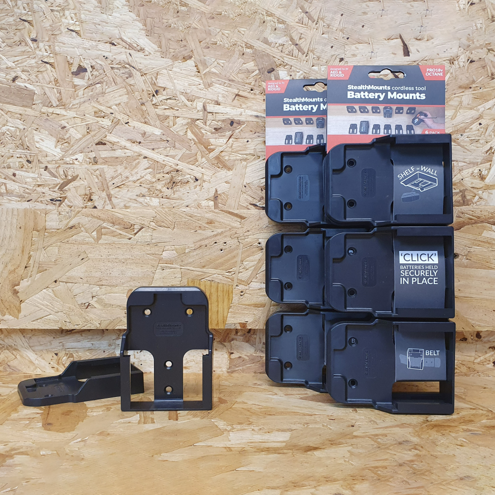 StealthMounts BLACK BATTERY MOUNT FOR RIDGID AND AEG 18v - 6 Pack