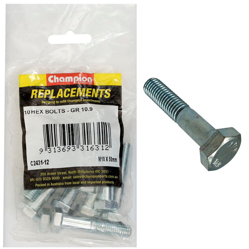 Champion Hex Bolts High Tensile M10 x 50mm 10 Pack