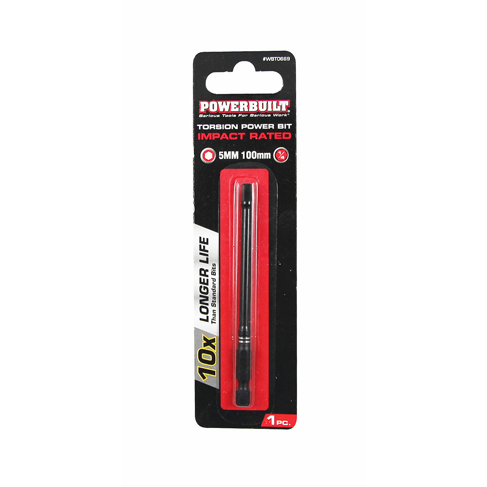 Powerbuilt 1/4" Torsion Impact Power Bit - Hex 5mm - 100mm