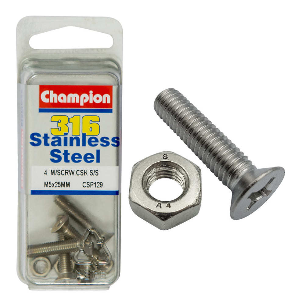 Champion Machine Screws Csk Phillips Ss M5 x 25mm (8 Pack)