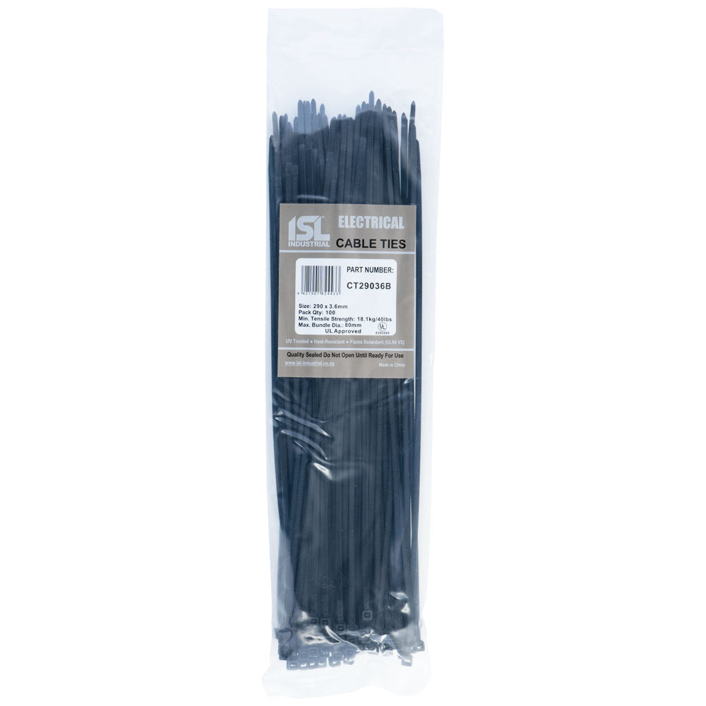 Isl 290 x 3.6mm Uv Nylon Cable Tie - Blk. - 100Pk
