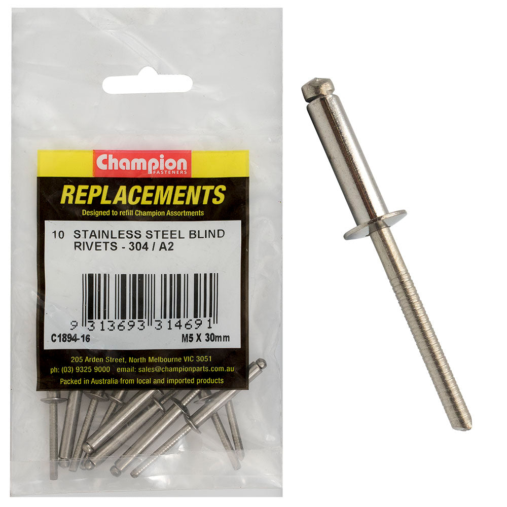 Champion 5.0mm x 30mm Blind Rivet -304/A2 -10 Pack