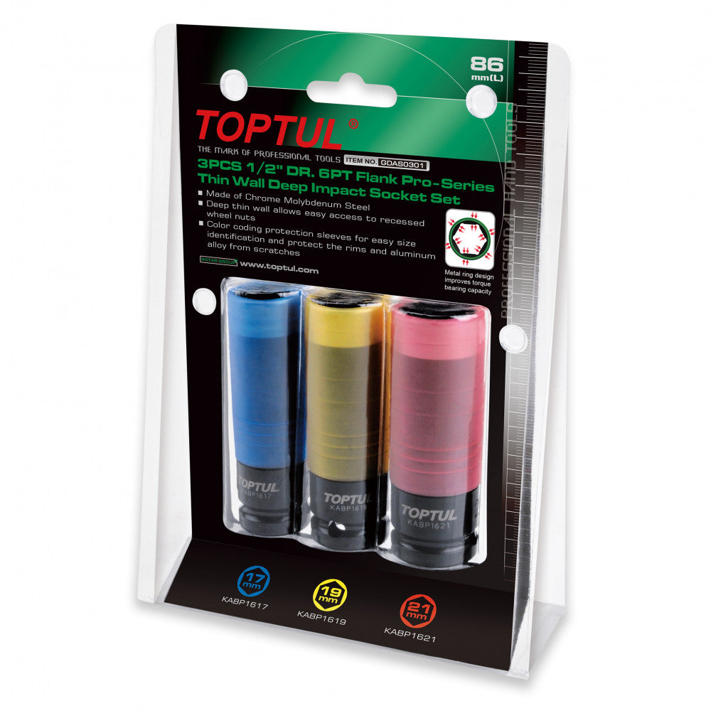 Toptul 3 Pce Mag Wheel Thin Wall Impact Socket Set