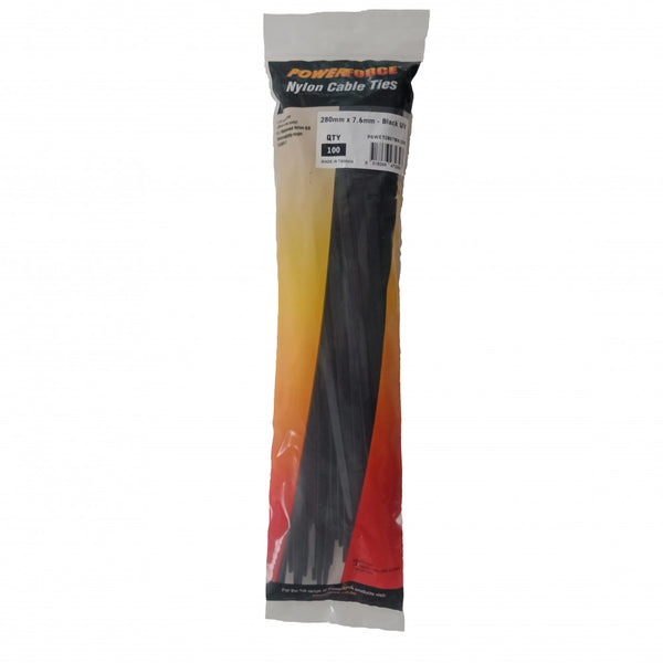 Cable Tie Black 280mm x 7.6mm Nylon UV 1000pk