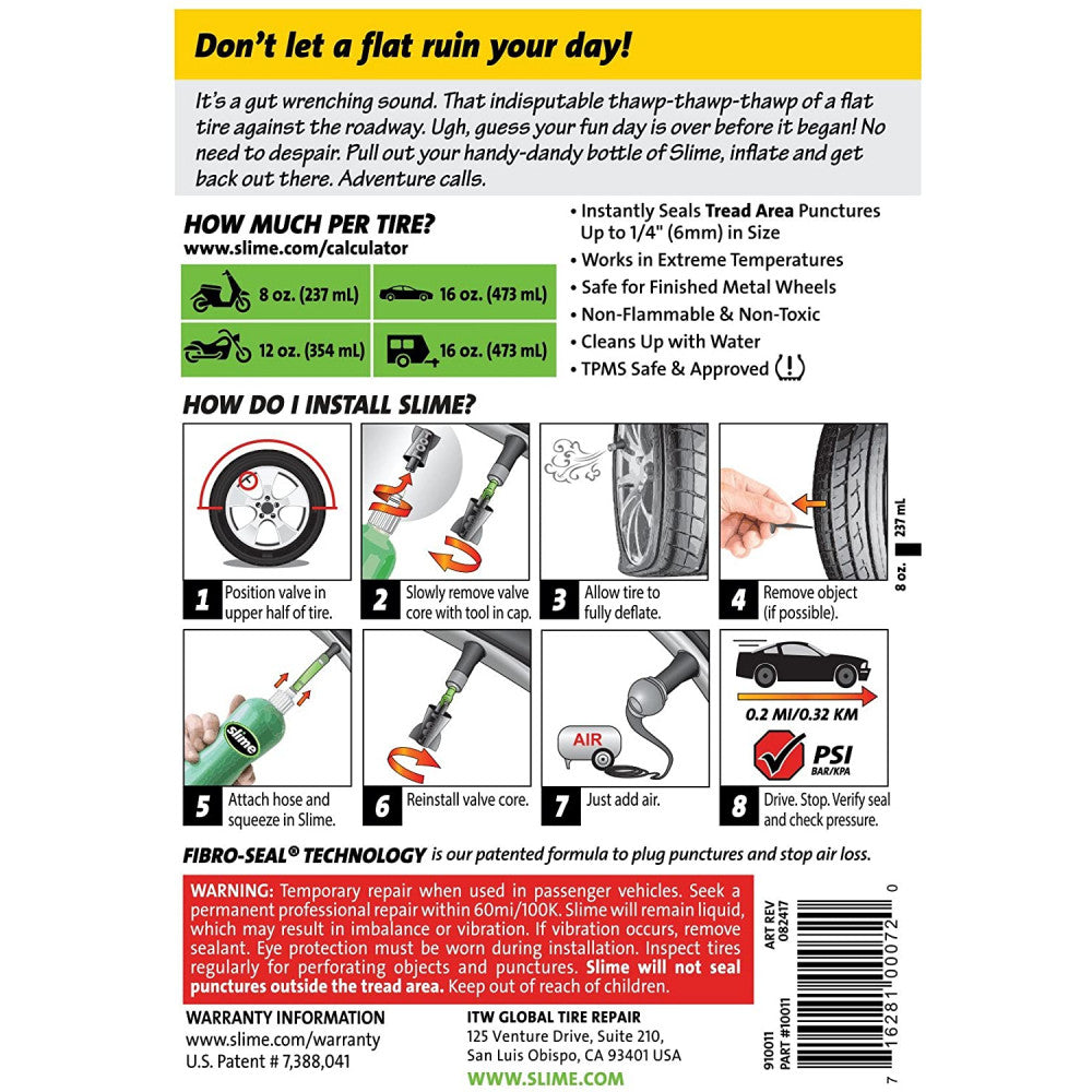 Slime Emergency Tire Sealant - 16 Oz. (Car/Trailer)#10011