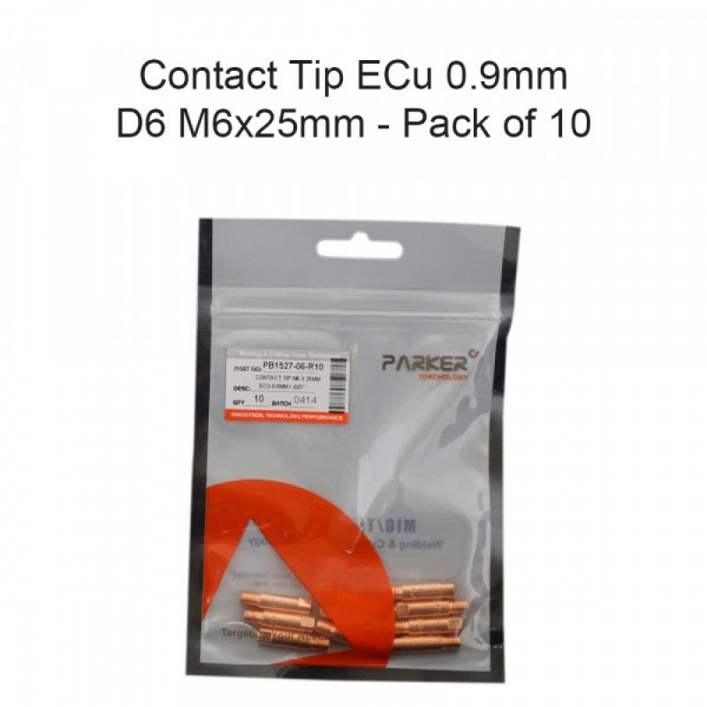Contact Tip ECu 0.9mm D6 M6 x 25mm Pack Of 10