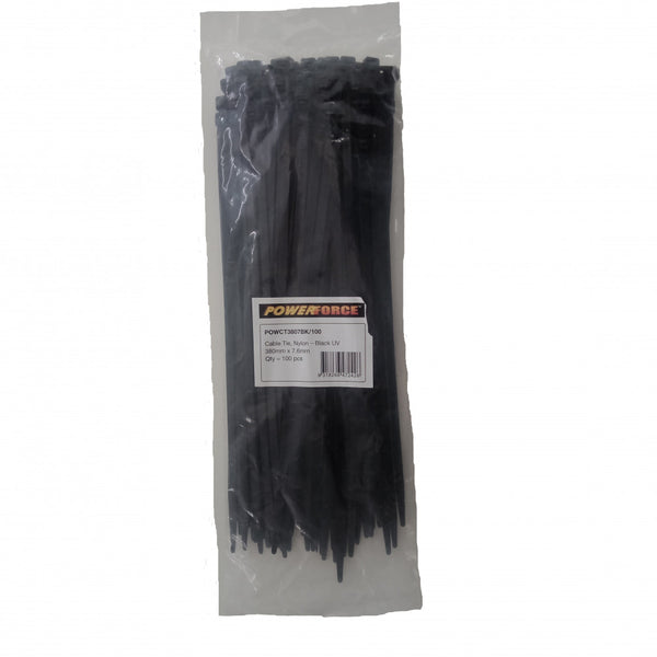 Cable Tie Black 380mm x 7.6mm Nylon UV 100pk