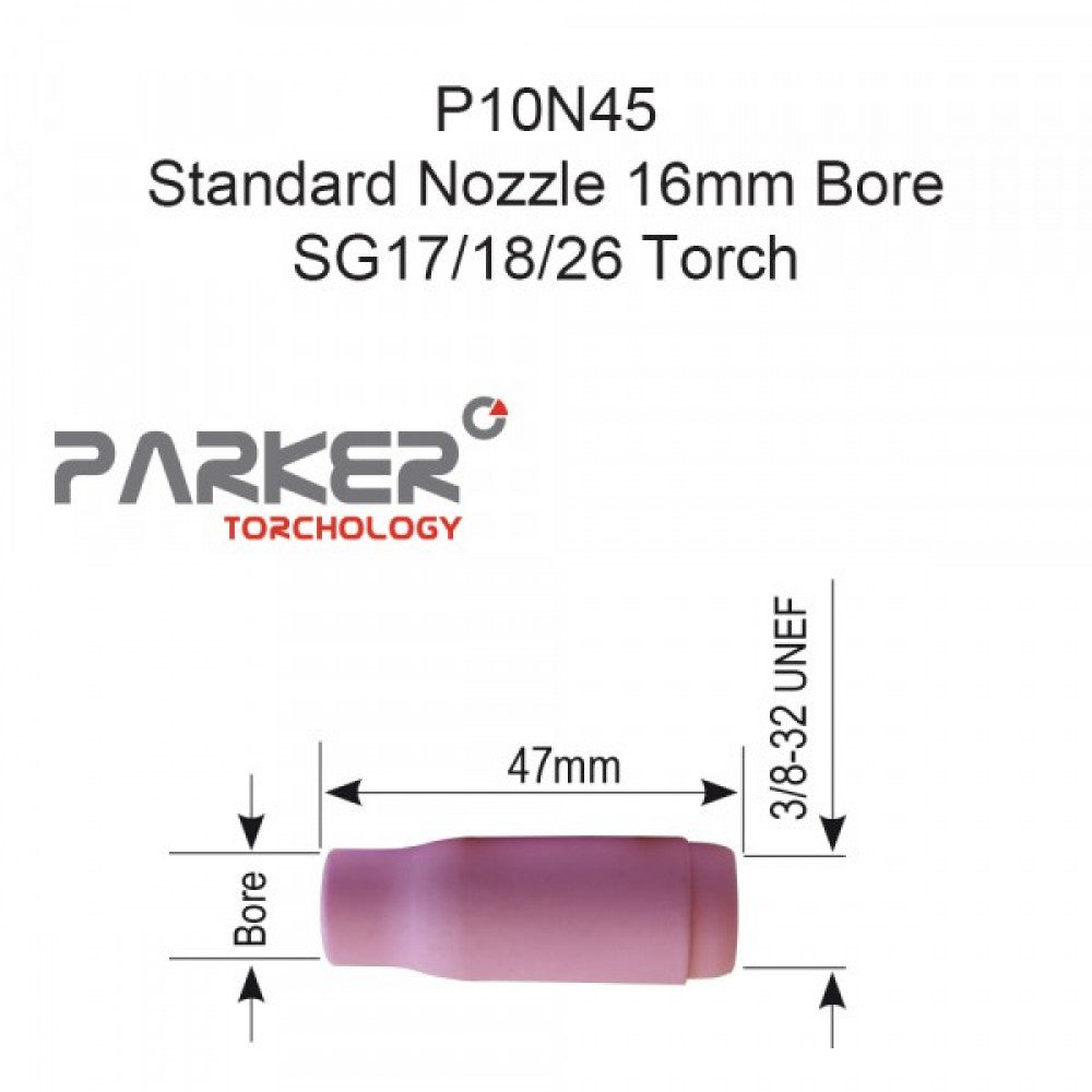 Std TIG Nozzle 16mm Bore #10 SG17/18/26 Pkt 10
