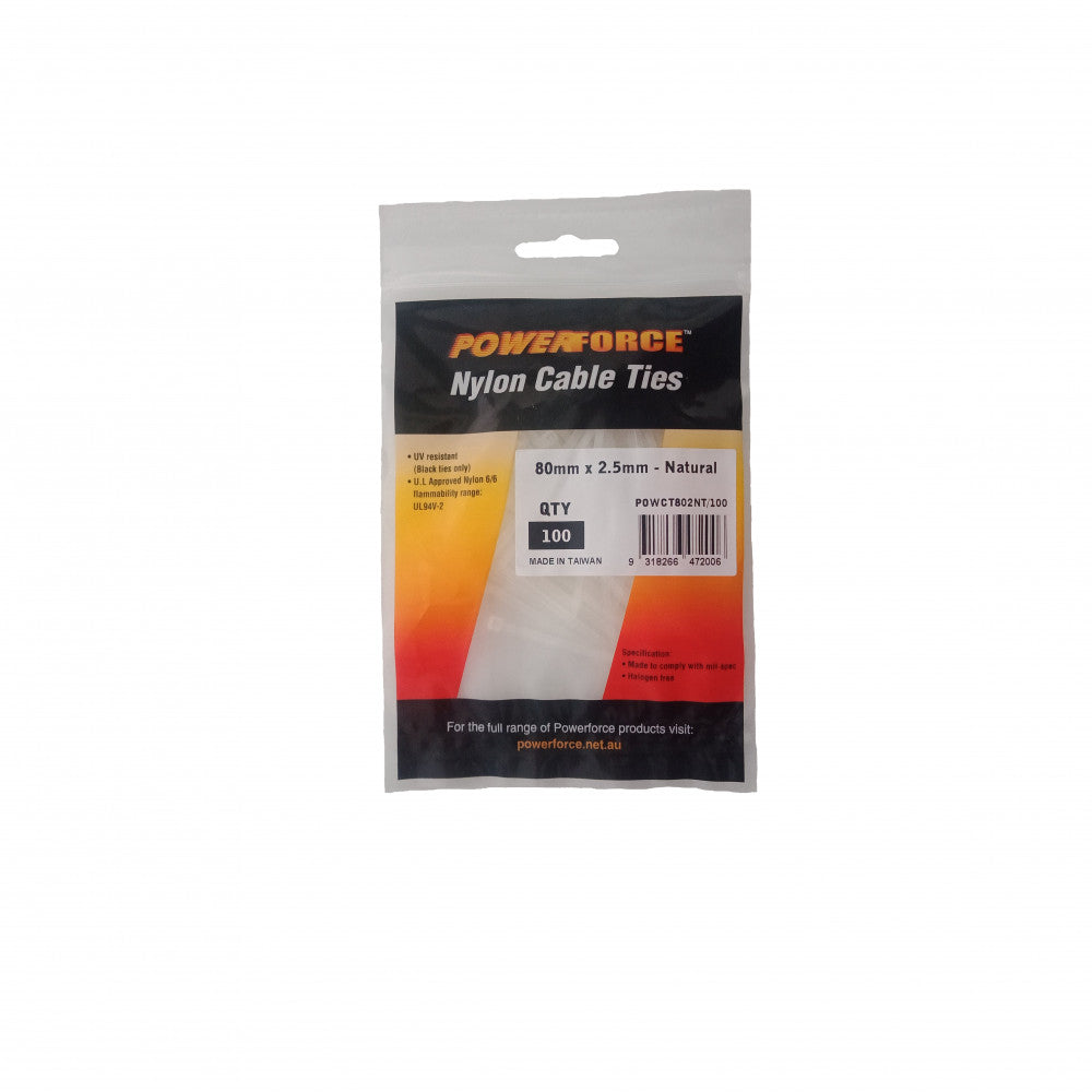 Cable Tie Natural 80mm x 2.5mm Nylon 100pk