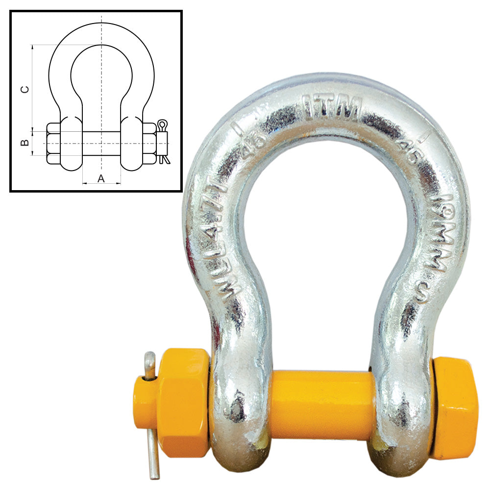 ITM Bow Shackle-Yellow Pin GS Safety Pin-6.5 Ton 22mm Body