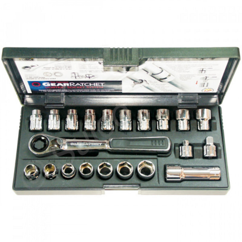 T&E Tools 21Pc 20mm Hollow Drive Gear Ratchet Socket Set