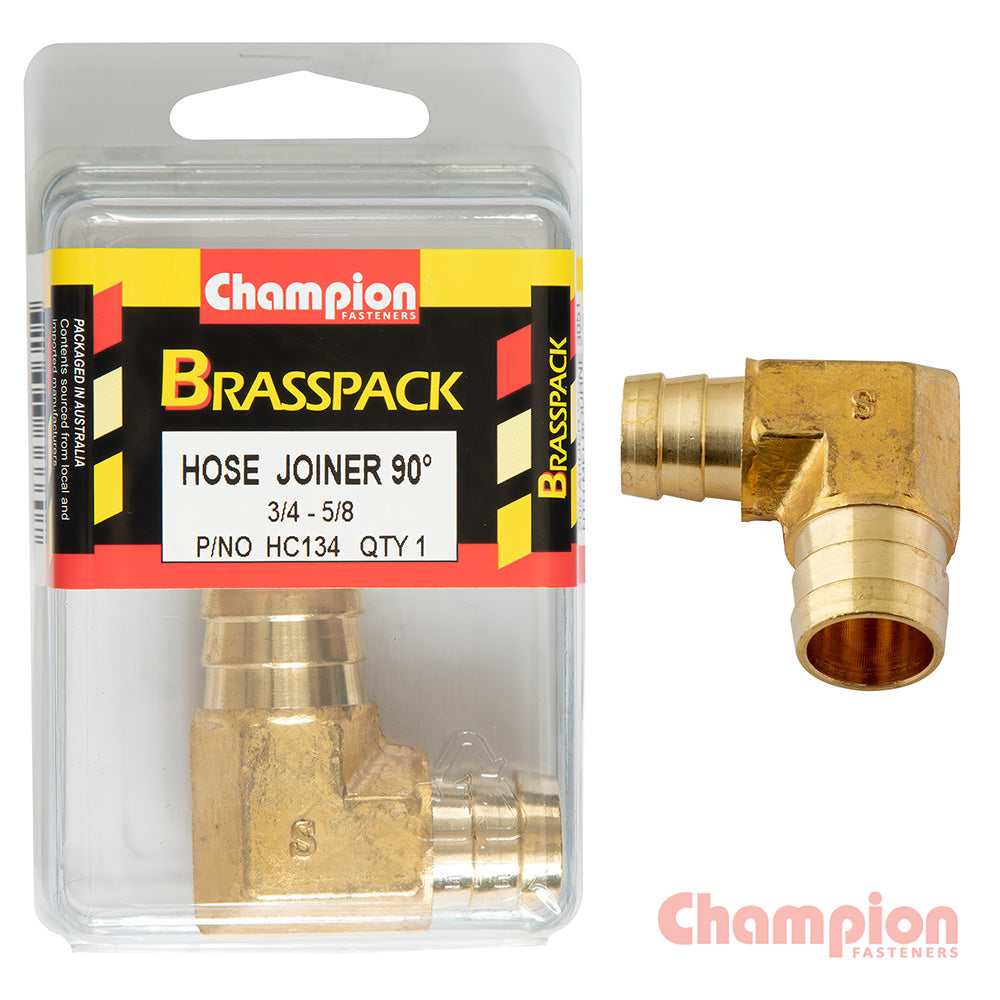 Champion Hose Joiner 90 Deg Barb Elbow Reducer Brass 3/4 - 5/8