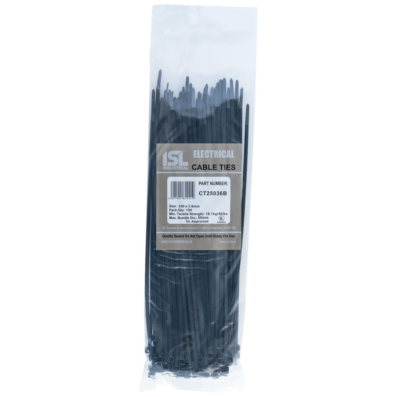 Isl 250 x 3.6mm Uv Nylon Cable Tie - Blk. - 100Pk