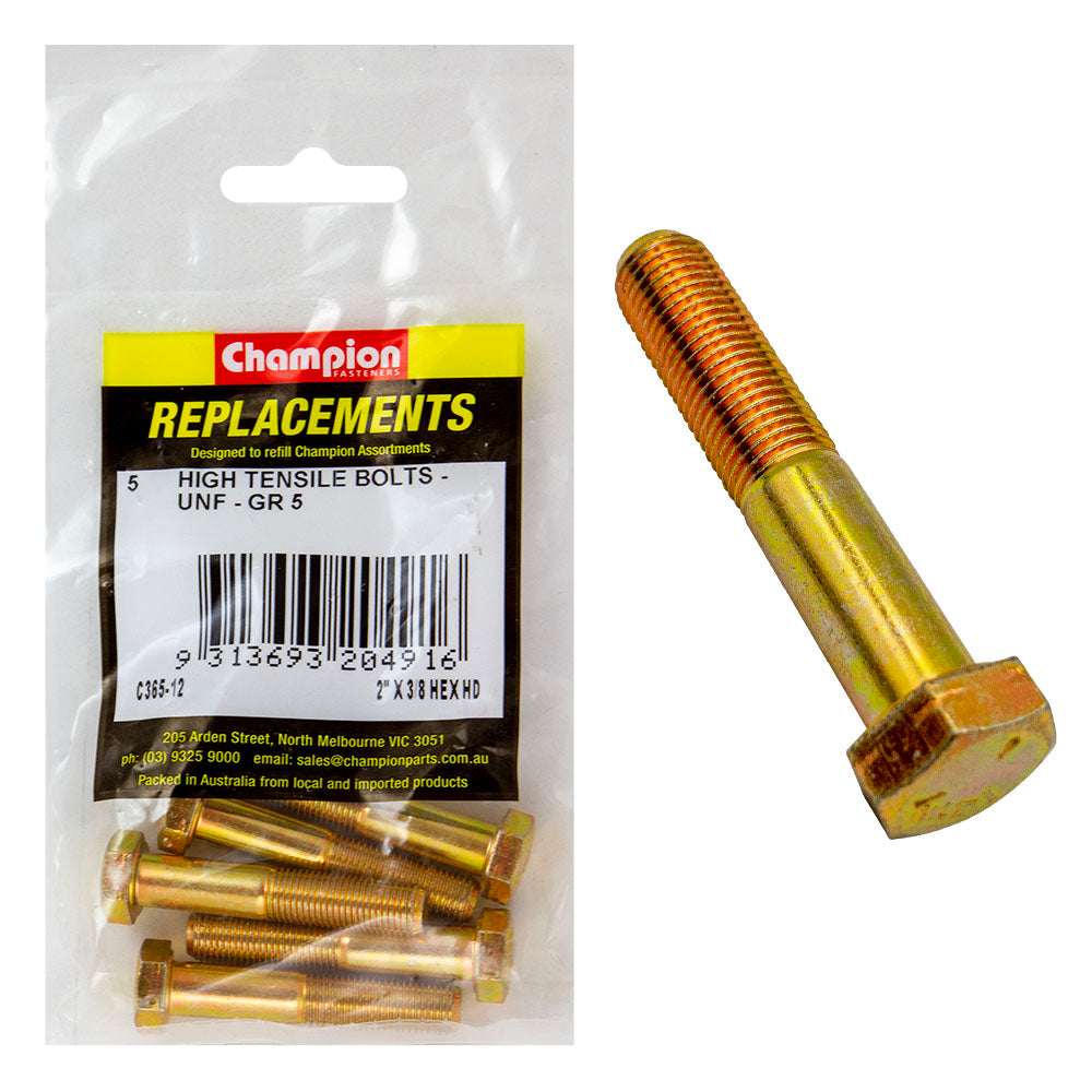 3/8in x 2in Unf Bolt - Gr5 - 5Pk