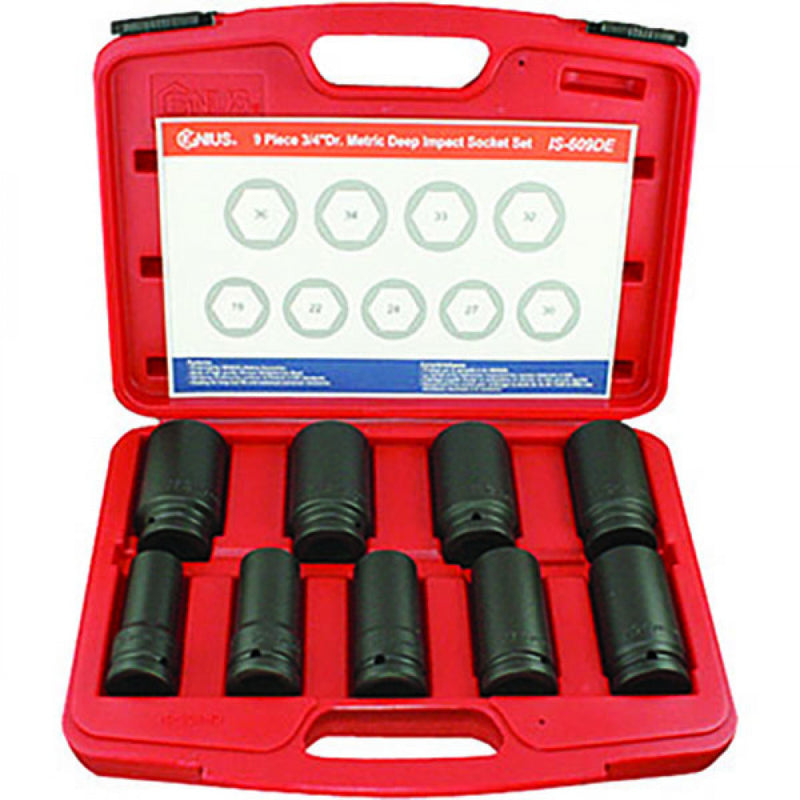 Genius 9Pc 3/4" Drive Metric Deep Impact Socket Set