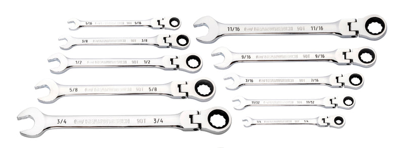 GEARWRENCH 10PC 90T 12Point FlexHead Ratcheting Combination SAE Wrench Set-86758