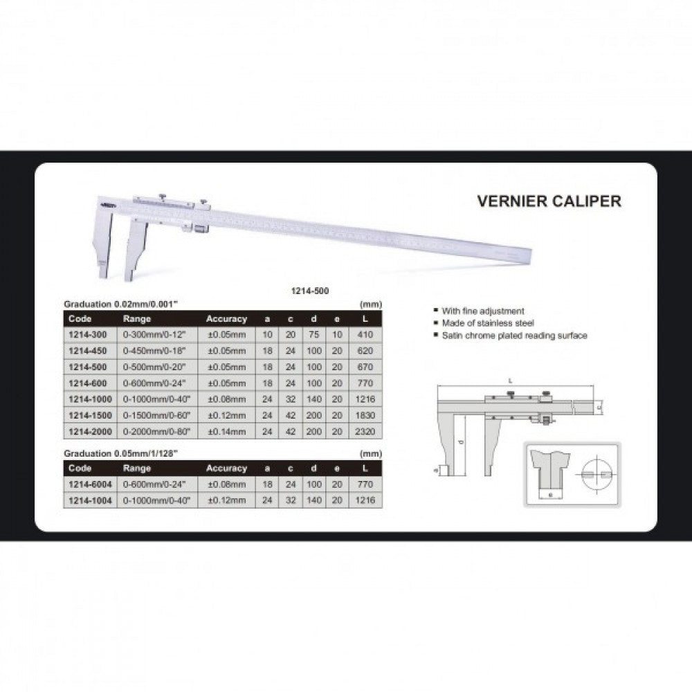 Vernier Caliper 0-450mm/18" 0.02mm/.001" Fine Adjustment Insize 1214-450