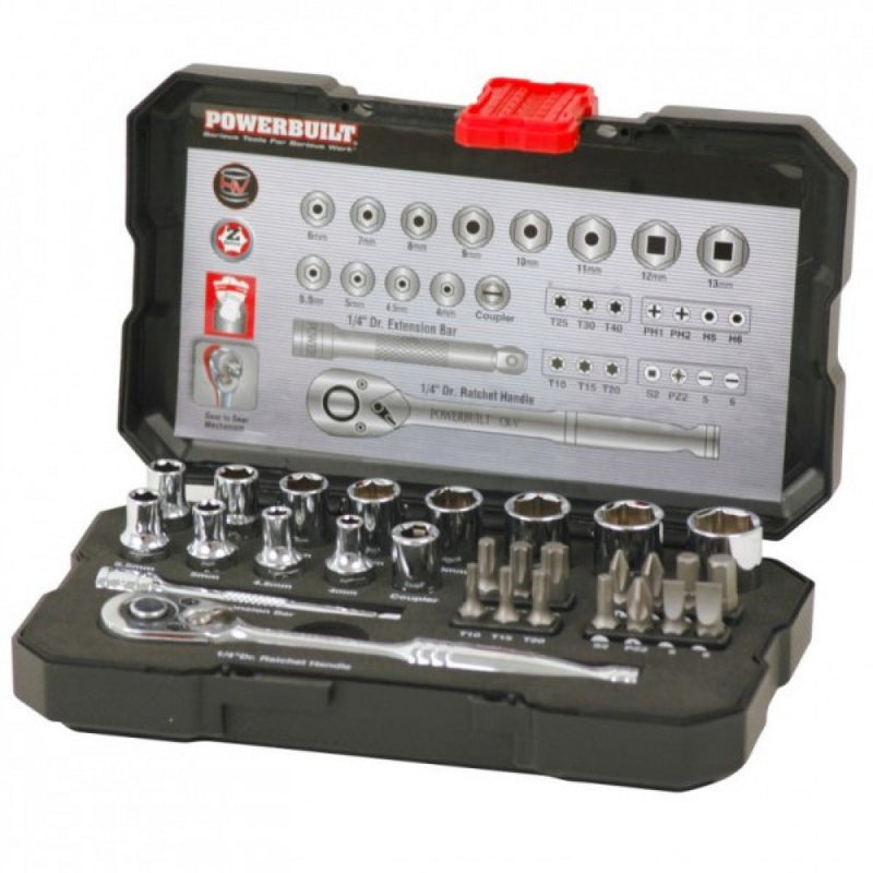 Powerbuilt 1/4Dr 30pc Metric Bit & Socket Set